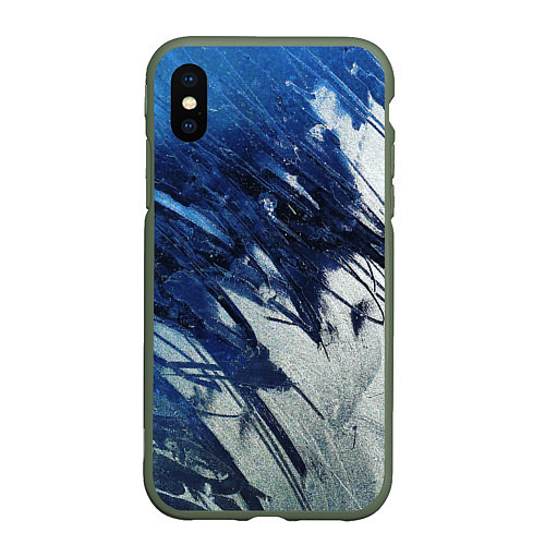 Чехол iPhone XS Max матовый Серо-синее абстрактное / 3D-Темно-зеленый – фото 1