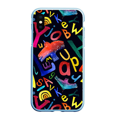 Чехол iPhone XS Max матовый Буквы английского алфавита / 3D-Голубой – фото 1