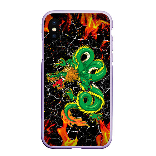 Чехол iPhone XS Max матовый Дракон Огонь Dragon Fire / 3D-Светло-сиреневый – фото 1