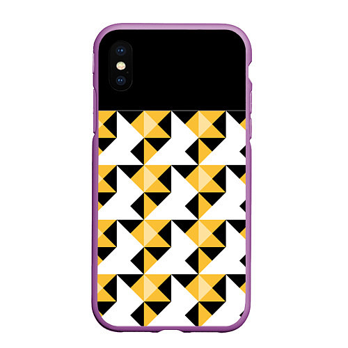 Чехол iPhone XS Max матовый Черно-желтый геометрический / 3D-Фиолетовый – фото 1
