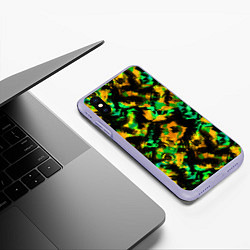 Чехол iPhone XS Max матовый Абстрактный желто-зеленый узор, цвет: 3D-светло-сиреневый — фото 2