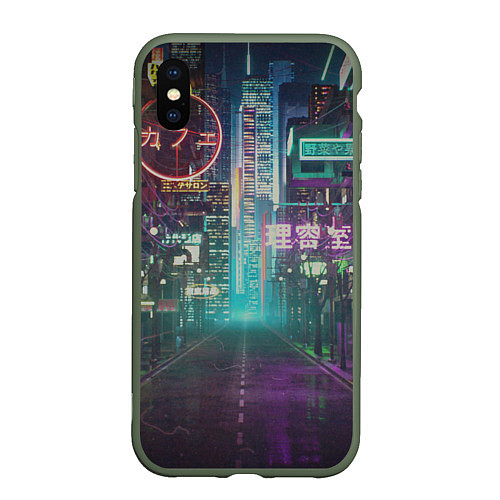 Чехол iPhone XS Max матовый Neon Tokyo / 3D-Темно-зеленый – фото 1