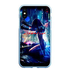 Чехол iPhone XS Max матовый Cyberpunk девушка с катаной, цвет: 3D-голубой