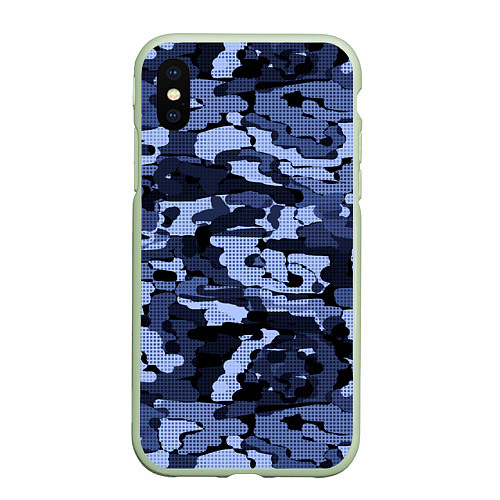 Чехол iPhone XS Max матовый Синий камуфляж в клетку / 3D-Салатовый – фото 1