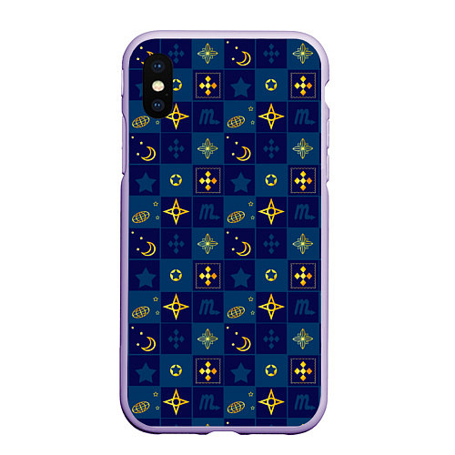 Чехол iPhone XS Max матовый Синий клетчатый узор-плед / 3D-Светло-сиреневый – фото 1