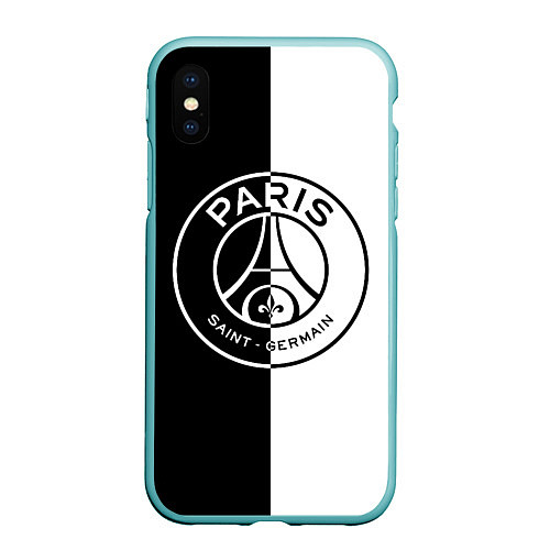 Чехол iPhone XS Max матовый ФК ПСЖ PSG BLACK & WHITE / 3D-Мятный – фото 1