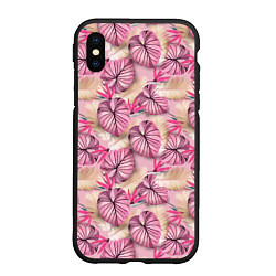 Чехол iPhone XS Max матовый Розовый тропический узор