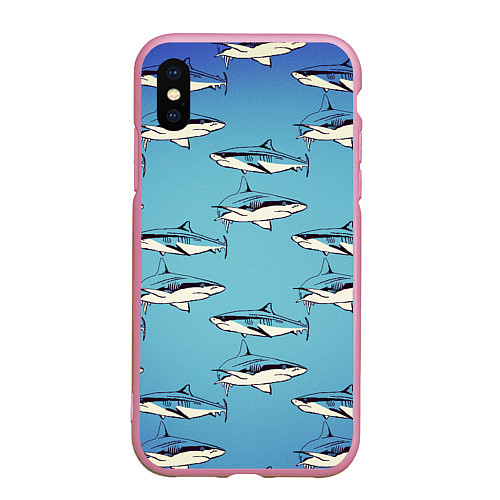 Чехол iPhone XS Max матовый Акулы Паттерн / 3D-Розовый – фото 1