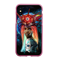 Чехол iPhone XS Max матовый Cyberpunk girl, цвет: 3D-малиновый