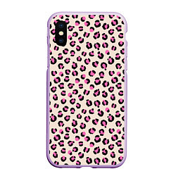 Чехол iPhone XS Max матовый Леопардовый принт розовый