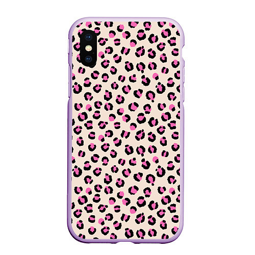 Чехол iPhone XS Max матовый Леопардовый принт розовый / 3D-Сиреневый – фото 1