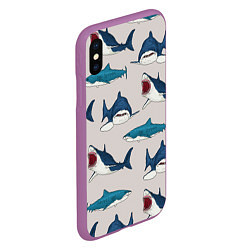 Чехол iPhone XS Max матовый Кровожадные акулы паттерн, цвет: 3D-фиолетовый — фото 2