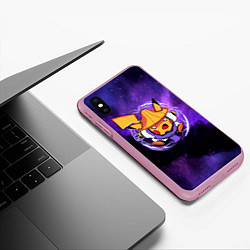 Чехол iPhone XS Max матовый Пикачу прыжок в молниях, цвет: 3D-розовый — фото 2