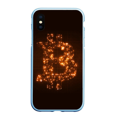 Чехол iPhone XS Max матовый СВЕТЯЩИЙСЯ BITCOIN / 3D-Голубой – фото 1