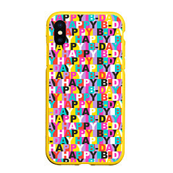 Чехол iPhone XS Max матовый Happy Birthday, цвет: 3D-желтый