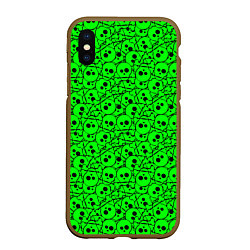 Чехол iPhone XS Max матовый Черепа на кислотно-зеленом фоне, цвет: 3D-коричневый