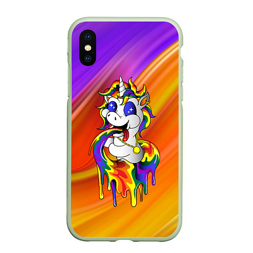 Чехол iPhone XS Max матовый Единорог Unicorn Rainbow Z / 3D-Салатовый – фото 1