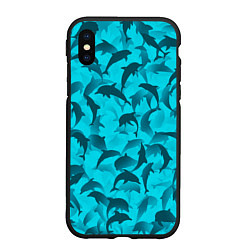 Чехол iPhone XS Max матовый Синий камуфляж с дельфинами
