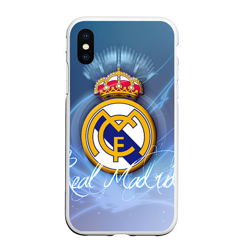 Чехол iPhone XS Max матовый FC РЕАЛ МАДРИД / 3D-Белый – фото 1