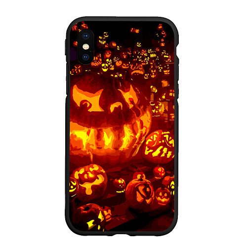 Чехол iPhone XS Max матовый Тыквы на Хэллоуин / 3D-Черный – фото 1