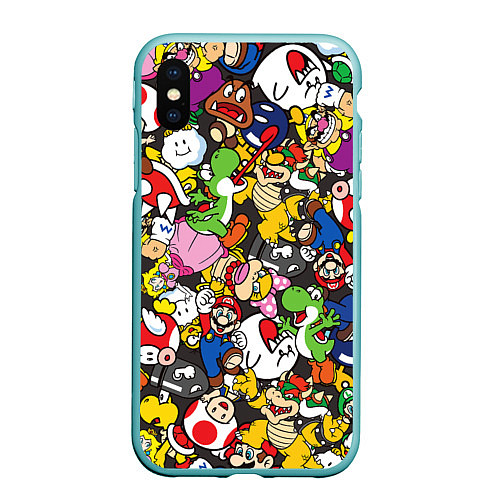 Чехол iPhone XS Max матовый Mario ALLSTARS / 3D-Мятный – фото 1