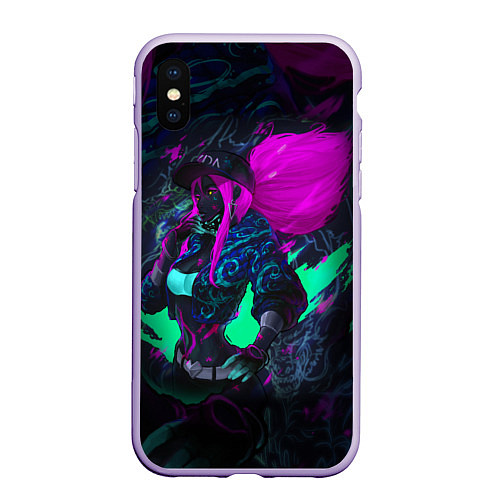 Чехол iPhone XS Max матовый KDA AKALI NEON АКАЛИ НЕОН LEAGUE OF LEGENDS / 3D-Светло-сиреневый – фото 1