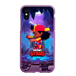 Чехол iPhone XS Max матовый Мэг с пушкой Brawl stars