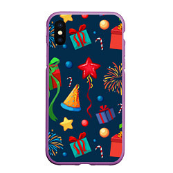 Чехол iPhone XS Max матовый Новогодний Паттерн!, цвет: 3D-фиолетовый