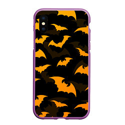 Чехол iPhone XS Max матовый ЛЕТУЧИЕ МЫШИ НОЧЬ ХЕЛЛОУИН HALLOWEEN NIGHT BATS, цвет: 3D-фиолетовый