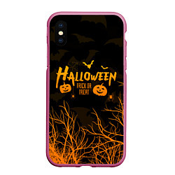 Чехол iPhone XS Max матовый HALLOWEEN FOREST BATS ЛЕТУЧИЕ МЫШИ В ЛЕСУ ХЕЛЛОУИН, цвет: 3D-малиновый