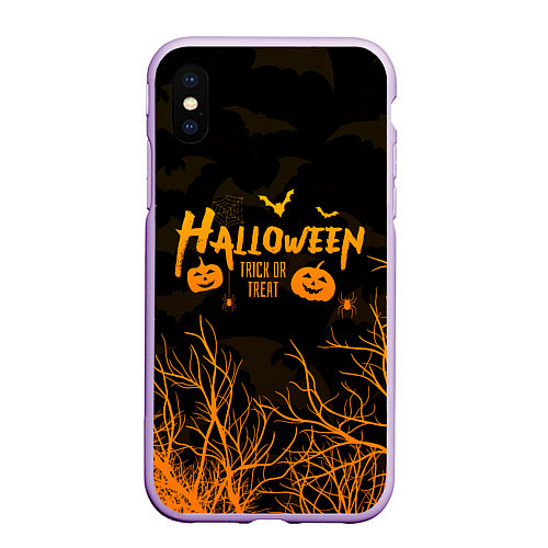 Чехол iPhone XS Max матовый HALLOWEEN FOREST BATS ЛЕТУЧИЕ МЫШИ В ЛЕСУ ХЕЛЛОУИН / 3D-Сиреневый – фото 1