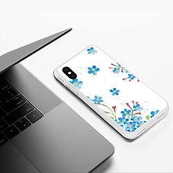 Чехол iPhone XS Max матовый Букет голубых цветов, цвет: 3D-белый — фото 2