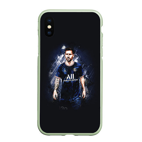 Чехол iPhone XS Max матовый Lionel Messi Paris Saint-Germain / 3D-Салатовый – фото 1