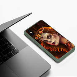 Чехол iPhone XS Max матовый Рыжая Ведьма с розами, цвет: 3D-темно-зеленый — фото 2