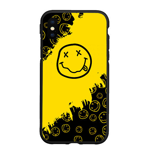 Чехол iPhone XS Max матовый Nirvana Smile Нирвана Рваный Паттерн / 3D-Черный – фото 1