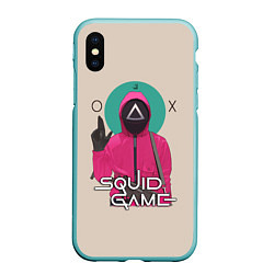 Чехол iPhone XS Max матовый Squid game - Игра в кальмара треугольник, цвет: 3D-мятный