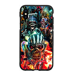 Чехол iPhone XS Max матовый Iron Maiden allover, цвет: 3D-черный