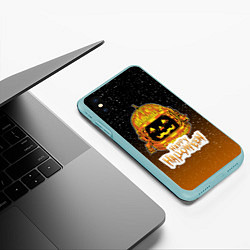 Чехол iPhone XS Max матовый ТЫКВА КОСМОНАВТ SPACE HALLOWEEN, цвет: 3D-мятный — фото 2