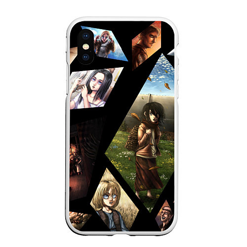 Чехол iPhone XS Max матовый Атака титанов портреты / 3D-Белый – фото 1