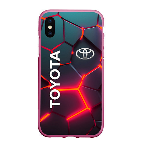 Чехол iPhone XS Max матовый TOYOTA 3D NEON ТОЙОТА 3Д ПЛИТЫ НЕОН / 3D-Малиновый – фото 1