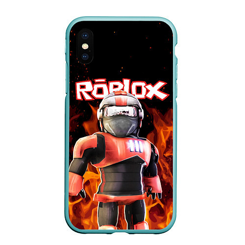 Чехол iPhone XS Max матовый ROBLOX FIRE РОБЛОКС ОГОНЬ ПОЖАРНЫЙ / 3D-Мятный – фото 1