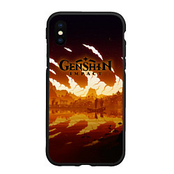Чехол iPhone XS Max матовый Genshin Impact - Закат над Ли Юэ, цвет: 3D-черный