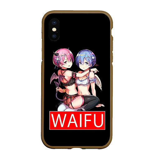 Чехол iPhone XS Max матовый Рем и рам вайфу Re zero ahegao / 3D-Коричневый – фото 1