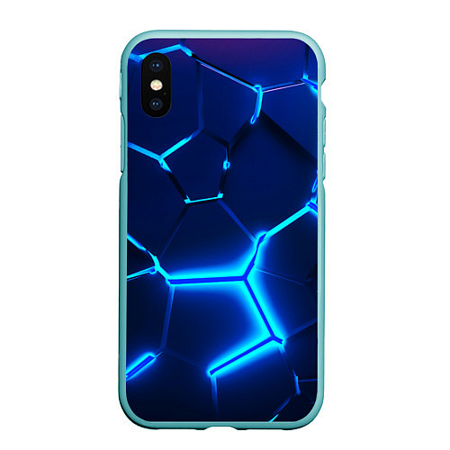 Чехол iPhone XS Max матовый 3D ПЛИТЫ NEON STEEL НЕОНОВЫЕ ПЛИТЫ / 3D-Мятный – фото 1