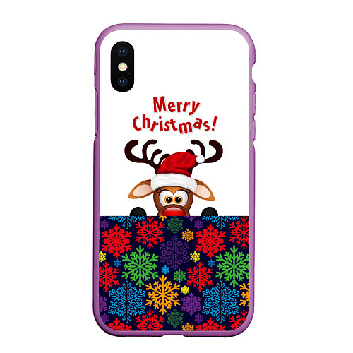 Чехол iPhone XS Max матовый Merry Christmas оленёнок / 3D-Фиолетовый – фото 1