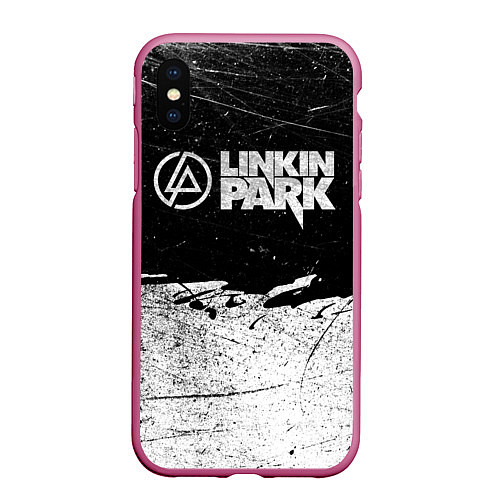 Чехол iPhone XS Max матовый Линкин Парк Лого Рок ЧБ Linkin Park Rock / 3D-Малиновый – фото 1