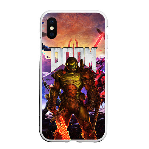 Чехол iPhone XS Max матовый DOOM ETERNAL ДУМ БИТВА В АДУ / 3D-Белый – фото 1