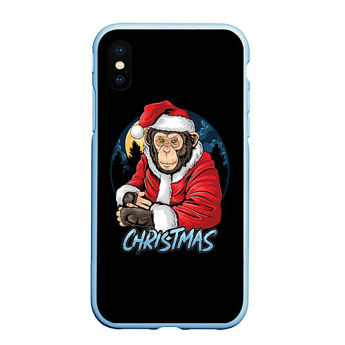 Чехол iPhone XS Max матовый CHRISTMAS обезьяна / 3D-Голубой – фото 1