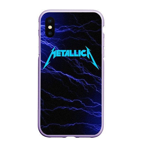 Чехол iPhone XS Max матовый METALLICA BLUE FLASH МЕТАЛЛИКА СИНИЕ МОЛНИИ / 3D-Светло-сиреневый – фото 1