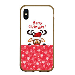 Чехол iPhone XS Max матовый Оленёнок Merry Christmas, цвет: 3D-коричневый